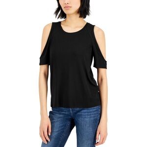 INC International Concepts Black Cold Shoulder Blouse